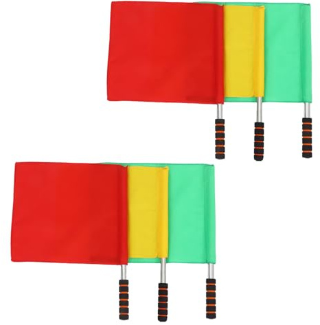 GARVALON Banderas de Árbitro para Señales Manuales, Set de 6 Piezas en Acero Inoxidable Rojo, Amarillo y Verde, Banderas de Seguridad Vial para Partidos de Fútbol y Control de Tráfico
