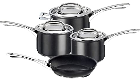 Circulon Infinite Induction Hob Pan Set of 4 - Non Stick Pots and Pans Sets with Stainless Steel Lids & Handles, Premium Dishwasher Safe Cookware, Black