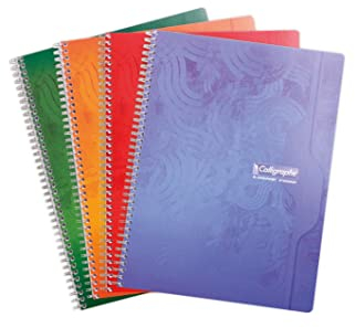 Calligraphe 203C Lot de 5 Cahiers Brochures Dos Toilé (une Marque de Clairefontaine) - 17x22 cm - 192 Pages Grands Carreaux - Papier Blanc 70 g - Couverture Carte Recyclée Vernie - Couleurs Aléatoires