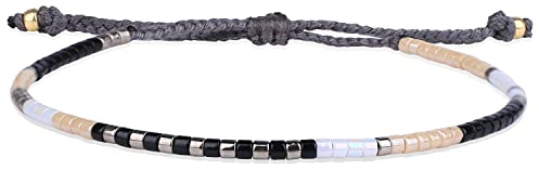 KELITCH Boho-Farbe Kristall Muschel Perlen Freundschaftsarmbänder Handgemachte Strand Armband Armreifen Schmuck Für Frauen (Schwarz Weiß)