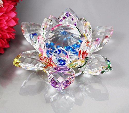 Bouquet de fleurs de lotus en cristal - Grande taille - Artisanat - Décoration pour la maison - De toutes les couleurs - Cadeau pour un anniversaire, un mariage, Verre cristal, multicolore