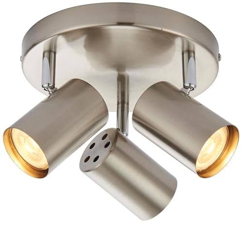 Arezzo Modern 3 Way Decorative Satin Nickel Finish GU10 LED Compatible Round Adjustable Dimmable Ceiling Spotlight