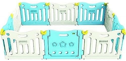 BABY CARE by Dwinguler - Playpen Sky Blue - Laufgitter Laufstall Absperrgitter Krabbelgitter Schutzgitter für Kinder aus Kunststoff mit Tür und Spielzeugboard