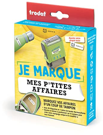 Sello Trodat Je marque My P'tites Business – Marque los negocios de sus hijos con un kit completo y adaptado – Etiquetas + letras con dibujos – ideal para marcar la ropa, 1 unidad