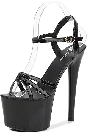 GAOword 17 cm / 6.69 Pollici Tacchi Alti Open Toe Stiletto Tacchi Nightclub Pole Dance Sandali Donne Stivaletti Stilotto Piattaforma Scarpe da Ballo,Nero,37 EU