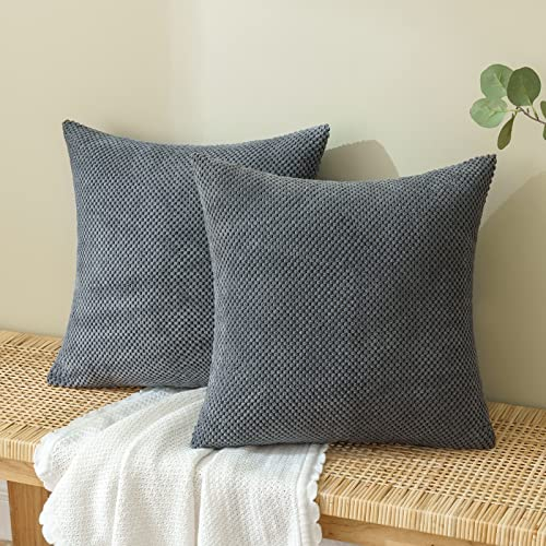 EMEMA Kordsamt Kissenbezug Dekorative Granulat Sofakissen Dekokissen Kissenbezüge Kissenhülle Couchkissen Überwurf Kissen Bezug Zierkissen für Couch Sofa Wohnzimmer 2er Set 40x40 cm Dunkelgrau