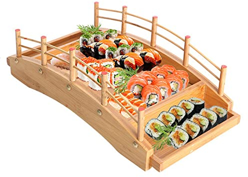 Creativo Plato de Barco de Arco de Sushi Bandeja para Servir, Madera Japonesa Plato de Comida Sashimi, para Comida, Fiestas en casa o Uso en restaurantes,Original Colour,42x21x13cm