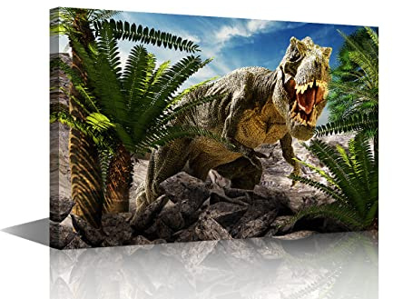 Tyrannosaurus Rex Paintings on Canvas Wall Art Dinosaur Art Print Artwork for Living Room Kitchen Corridor Bedroom Office Kid's Room Decor Framed Ready to Hang 16x24inch (40x60cm)