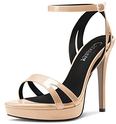 Castamere Donna Spillo Alto High Piattaforma Tacco Heel Aperte sulla Punta Cinturino alla Caviglia Sandali da Matrimonio Ballo 12 CM Heels Beige 39 EU