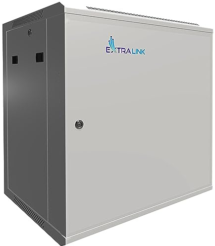 Extralink Armario Rack de 19 12U - Armario de Red de 450mm, para Montaje en Pared o Suelo, hasta 60 kg, Puerta de Metal, Apertura de 180° Gris - para Red doméstica y Equipos informáticos