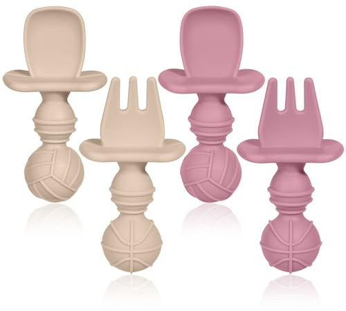 Aolso Cuillères Bébé Silicone,4pcs Couverts Ergonomiques Bébé,Cuillère Bébé d'apprentissage, Ensemble de Fourchette Cuillère Bébé，Ideal Apprentissage Diversification Alimentaire,Auto-alimentation