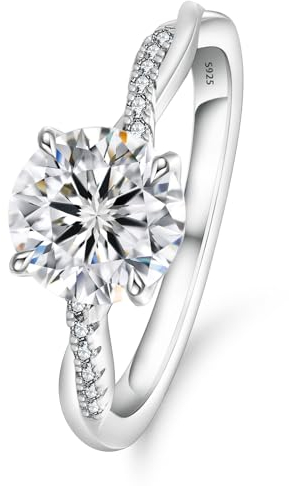 KRKC&CO Verlobungsring Damen Moissanite Solitärring, 2 Karat Moissanit Diamant Ring, VVS1 D Farbe, 925 Silber Weißgold, Verlöbnis Hochzeitstag Jubiläum Geburtstag Geschenk für Frauen, 57 (18.1)