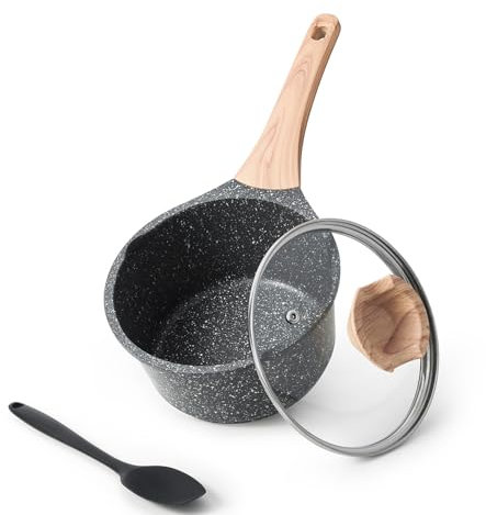 Kordisen 16cm/1.4L Sauce Pan with Lid, Non Stick Small Pot with Granite Coating, Saucepan with Pour Spout, Multipurpose Handy Induction Pot, Cooking Pot, PFOA/PFOS Free