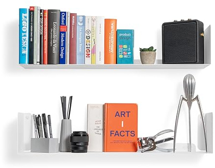 etterr | Pack de 2 Estanterías de Pared | 70x15 cm | 100% Acero | Fabricado en Europa | Estanteria Libros | Baldas Flotantes Pared | Estanteria Blanca | Estanterias Pared | Estante Flotante Pared
