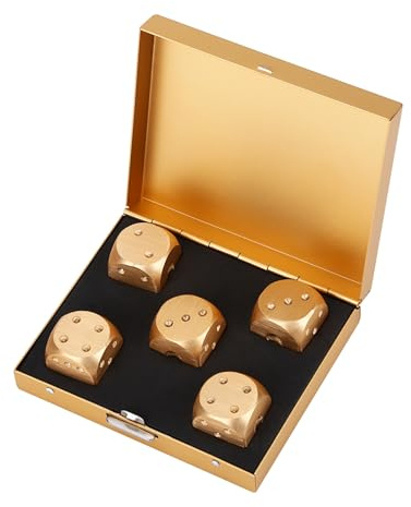 WPKD BLUEIY Set di 5 Dadi in Lega di Alluminio,Dadi da Gioco da Tavolo in Lega di Alluminio con Custodia,per Giochi di Poker(Dorata)