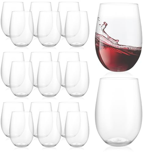 GBACHOOSE 20 copas de vino de 450 ml sin tallo, copas de vino de plástico, vasos de agua de plástico, reutilizables, vasos grandes para champán, whisky, zumo, leche