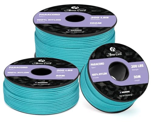 Abma Cord Paracord 2mm 50m Nylonschnur 3 Kern Seil Typ I Schnur für Basteln, Camping, Outdoor - Max. 90kg (200lbs) - Türkis