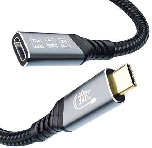 EUDOBEL 40Gbps Cable Alargador USB C 0,5m, Alargo USB 4 240W, Cable Thunderbolt Extensión 4K@144Hz 8K@60Hz para Thunderbolt 4, Thunderbolt 5, Switch, MacBook, iPad Pro, VR, SSD