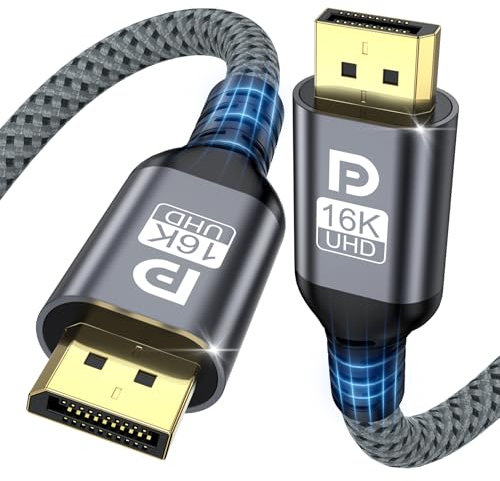 TEFLOTY 16K DisplayPort Kabel 2m 2.1, DP Kabel Unterstützt 80Gbps 16K@60Hz, 8K@120Hz, 4K@240Hz/165Hz/144Hz, Display Port Kabel für Gaming-Monitor, Grafikkarte, Laptop, Projektor