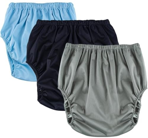 3 Pcs Adult Diaper Cover,Incontinence Panties Waterproof Leakproof Plastic Pants for Adults Diapers Reusable Incontinence Underwear for Women Men(Blue+Black+Grey,Large)