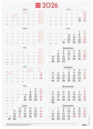 Finocam - Affiche calendrier mixte 2026 année vue janvier 2026 - décembre 2026 (12 mois) neutre catalan