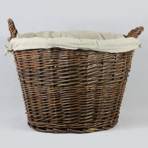 Round Log Basket with Removable Lining – 42 × 56 × 28 cm – Firewood, Coal & Kindling Storage for Fireplace – Sturdy Woven Design with Handles - FIRE161