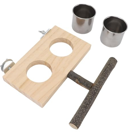 Fabater Ensemble de Bols de Nourriture pour Oiseaux, Bol d'alimentation en Bois avec Perche, Stimulation Mentale et Exercice Physique, pour Perruches/calopsittes, Bois de Bouleau