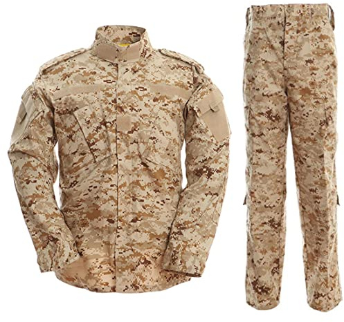 MyHaing Traje Trabajo Aire Libre Resistente Desgaste Bolsillo Múltiple Multitarea Combate Camuflaje BDU Abrigo+Pantalones Largos Camo Digital del Desierto