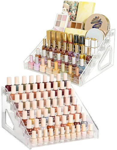 AmoreTempo 2er-Pack Acryl Nagellack Organizer mit 7 Ebenen Nagellack Aufbewahrung für 168 Flaschen, Klarer Make-up Display Rack,Lipstick/ätherische Öle Aufbewahrung Styling Regal für