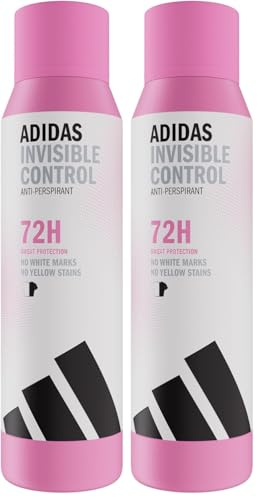 adidas Déodorant spray anti-transpirant Invisible Control pour femme, Parfum frais, Protection contre la transpiration pendant 72 heures, Doux pour la peau, Formule vegan, 150 ml (Lot de 2)