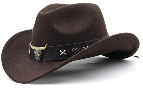 Pineeseatile Brun Cowboyhatt, Filthatt för män och kvinnor, vintage klassisk, rullande upp, cowgirl med bälte, justerbar, brett brätte, accessoarer, kaffe