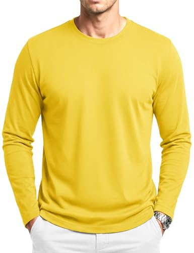 KEFITEVD Camiseta de manga larga para hombre, de algodón, manga larga, cuello redondo, para tiempo libre, manga larga, invierno, cuello redondo