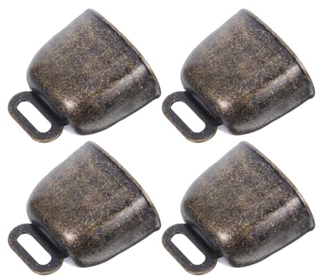 VILLCASE Campanelli per Mucche e Pecore in Ferro Color Caffè 4 Pezzi Suono Nitido e Funzione Anti-perdita per Accessori Agricoli e Animali da Pascolo