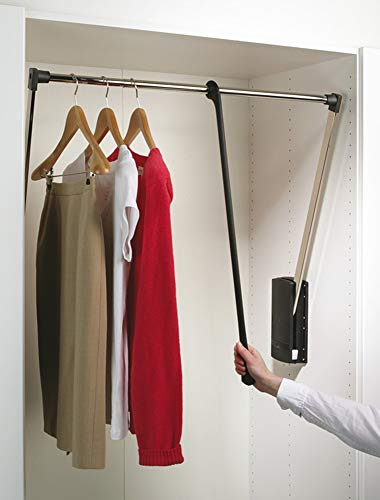 Kleiderlift verstellbar Garderoben-Lift Wardrobelift Schrank - Servetto | Kleider-Lüfter klappbar schwarz - vernickelt | breiten-verstellbar 440 - 610 mm | 1 Stück - Kleiderstange ausklappbar