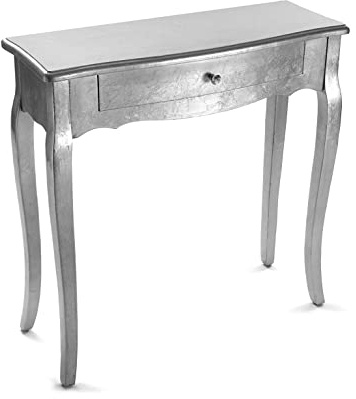 Versa Cagliari Meuble d'Entrée Étroit pour Entrée ou Couloir, Table Console, avec 1 tiroir, Dimensions (H x l x L) 80 x 30 x 80 cm, Bois, Couleur: Argenté