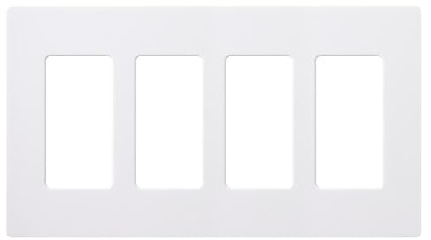 Lutron Claro 4 Gang Decorator/Rocker Wallplate, for Light Dimmers, Switches and Accessories, Snap-On Installation, No Visible Screws, Gloss, CW-4-WH, White