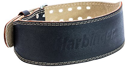 Harbinger Padded Leather Contoured Gym Weightlifting Belt with Suede Lining and Steel Roller Buckle for Lifting Support Large,Black