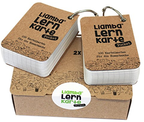Liamba braun Lernkarte Pocket | 2 x 100 Karteikarten für unterwegs mit dem praktischen Ring | DIN A8 Format | 7,4 x 5,2 cm | 170g | liniert | FSC zertifiziert und in Deutschland hergestellt