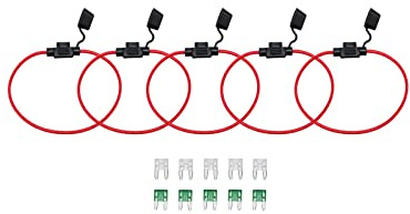 KOLACEN Automotive Car Truck In-line Portafusibile da 14 AWG per Fusibile Mini Blade 5 Pezzi + 10 Pezzi Fusibile Mini Blade 25Apm 30Apm