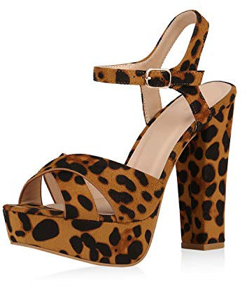 SCARPE VITA Damen Pumps Plateau Sandaletten Riemchensandaletten High Heels Sandalen Wildleder-Optik Schuhe Sommerschuhe 176215 Leopard 38