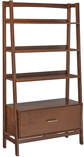 Crosley Furniture Landon Large Bookshelf Etagere, Bookcase Storage with Shelves and File Drawer, Mahogany
