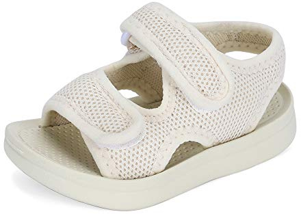 MK MATT KEELY Unisex barn sommarsandaler baby halkskydd öppen tå justerbara promenadskor för pojkar flickor, Vitt, 9/10 UK Child