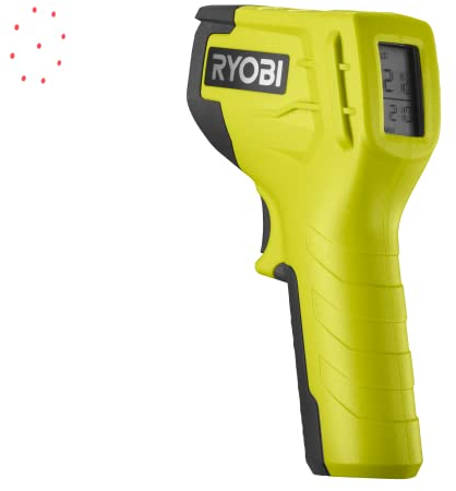 RYOBI Thermomètre Infrarouge RBIRT08 – Mesure de -50 à 550°C, Faisceau laser multipoints, Écran Rétroéclairé, Idéal Bricolage, Cuisine, Chauffage, Auto