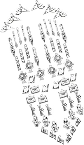 SUNNYCLUE 1 boîte 60 pièces 10 Styles Charmes de Professeur D'École Style Tibétain Alliage Livre Règle Brosse Stylo Boussoles Forme de Globe Retour à L'École Pendentifs pour Fabrication
