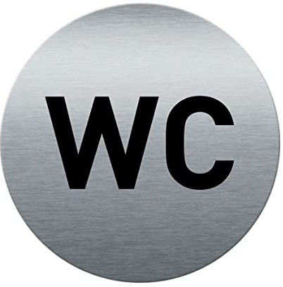 AUA SIGNALETIQUE - Plaque de porte Aluminium brossé imprimé AluSign Ø 85 mm - épaisseur. 3 mm - Double Face adhésif au dos (WC)