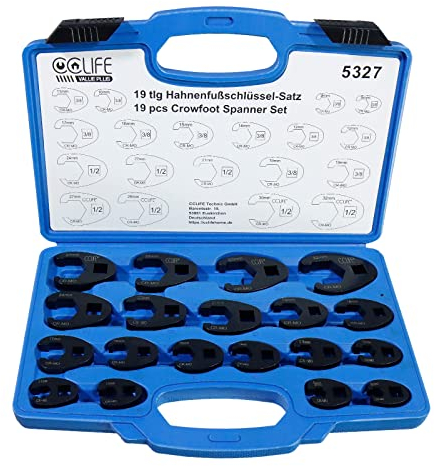 CCLIFE 19PCS juego de llaves combinadas Crowfoot de 1/2' y 3/8', Juego de llaves combinadas, 8-32 mm con caja de plástico
