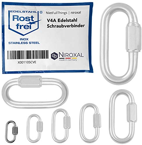 3mm Edelstahl Schraubverbinder V4A Schraubkarabiner Kettenverbinder 330 kg Schraubnotglied Schraubglied Schnellverbinder Schnellverschluss Schlüsselringe Notglied inox