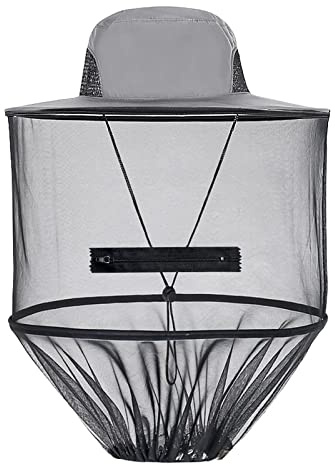 Grantop Mosquito Hat with Net,Portable Face Mesh Anti-Mosquito Fishing Hat UV Proof Beekeeper Beekeeping Hat with Veil Insect Hats with Netting with Zipper for Hiking, Fishing, Camping
