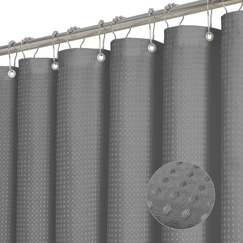 ROLIZOE Grey Shower Curtain - 256GSM Luxury Weighted Waffle Textured Heavy Duty Thick Fabric Shower Curtains with Stainless Steel Hooks for Bathroom, Superior Water Resistant, 183W x 183H, Grey
