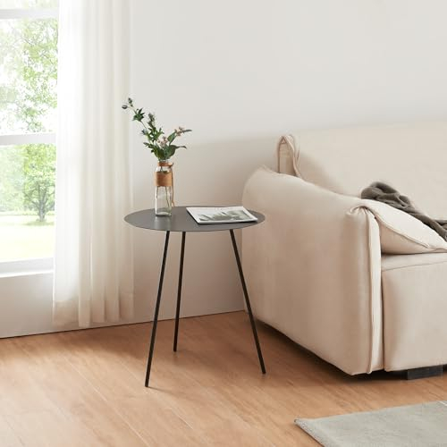 [en.casa] Beistelltisch Sula Sofatisch runder Dekotisch Couchtisch Nachttisch aus Metall Wohnzimmertisch mit 3 Beinen Kaffeetisch 53xØ50cm Schwarz